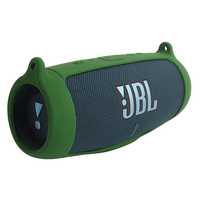 For JBL Charge 5 Silicone Carrying Case Bluetooth-compatible Speaker Anti-drop Protective Cover with Shoulder Strap and Carabiner - Army Green - 7