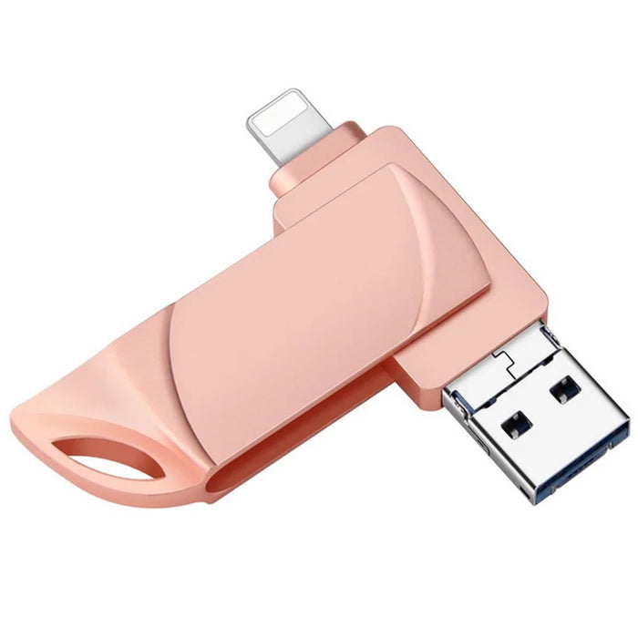 RICHWELL DN-PG31 512GB Plug and Play Flash Drive 3 in 1 Lightning/Micro/USB Swivel U Disk Memory Stick - Pink - 1