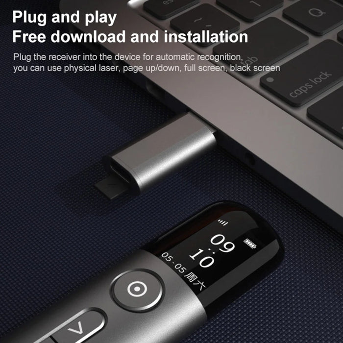 ASING A9 128Mb Multi-function Presenter Remote Clicker for Powerpoint Presentation Pointer Rechargeable Presentation Pointer with LCD Screen for Computer Projector (Smart Version) - Grey - 3