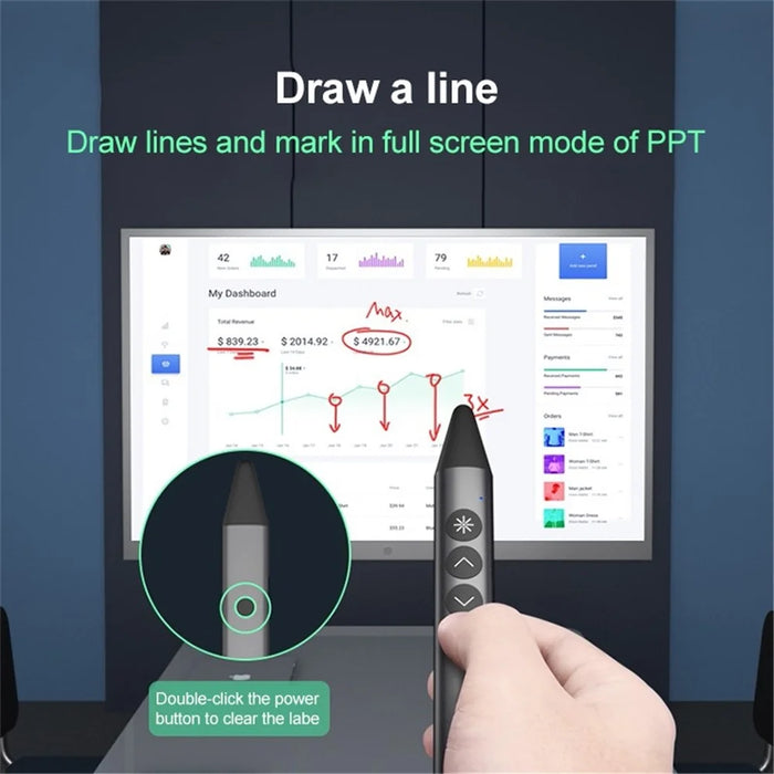 ASING A12 2.4GHz Wireless Presenter Pointer Digital Laser Stylus Magnetic Adsorption Presentation Clicker PPT Pointer Support Writing - 6