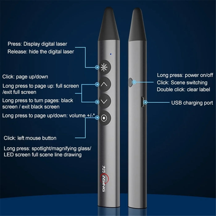 ASING A12 2.4GHz Wireless Presenter Pointer Digital Laser Stylus Magnetic Adsorption Presentation Clicker PPT Pointer Support Writing - 7