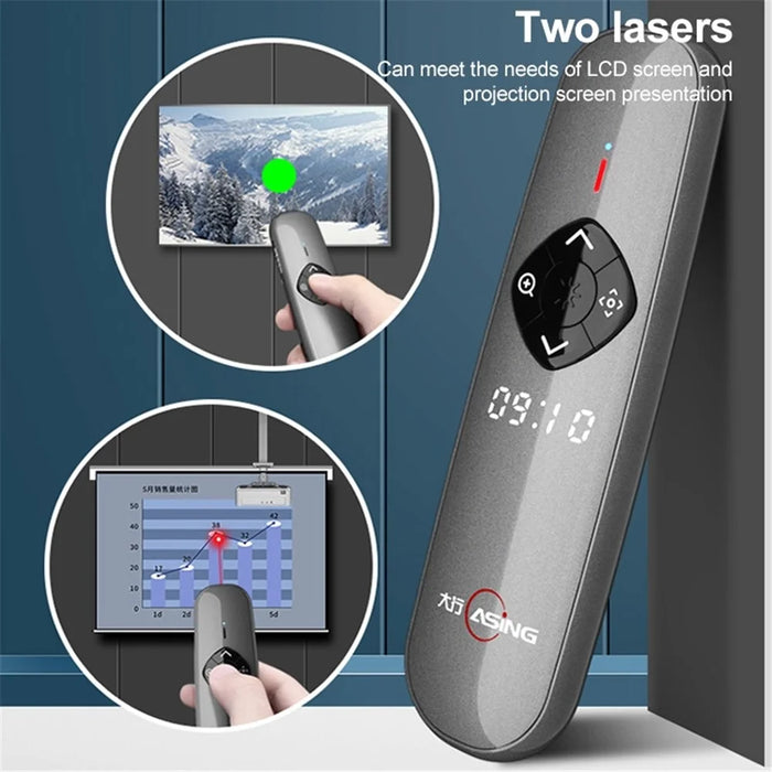 ASING A8 128Mb Upgrade 2.4GHz Wireless Presentation Clicker Presenter Remote for PowerPoint Pointer Laser Page Turning Pen with LED Display for Business Teaching (Physical Red Light + Digital Laser) - 2