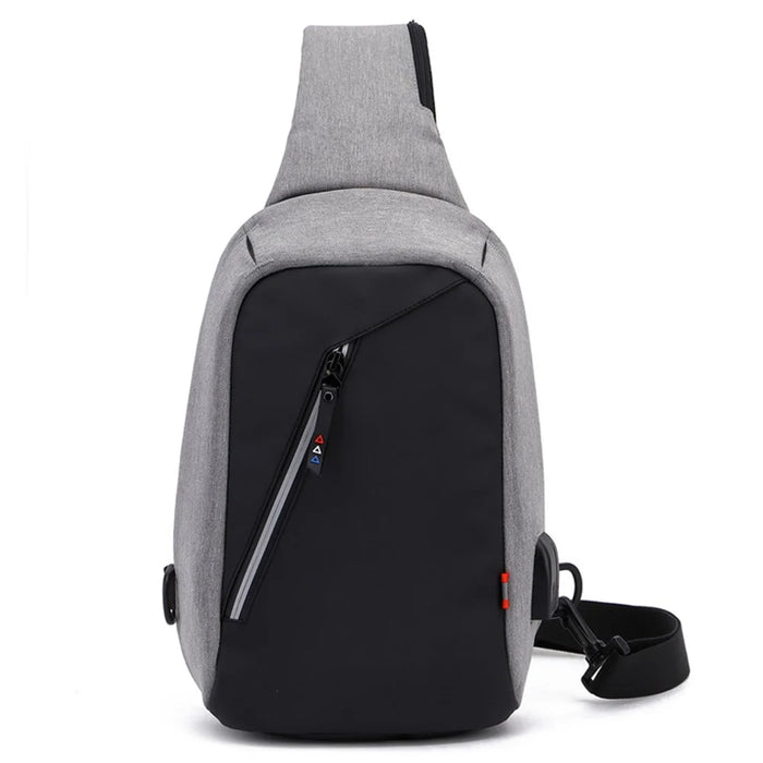 ZZRS 6029 Oxford Cloth Men's Sling Bag with USB Charging Port and 3.5mm Audio Jack, Chest Bag Crossbody Daypack for Hiking, Cycling, Travel, Work - Dark Grey - 1