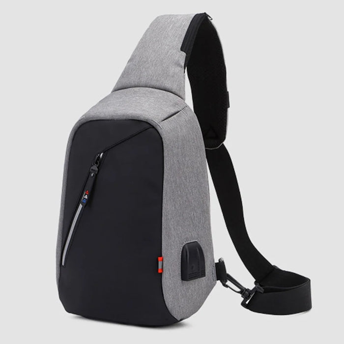 ZZRS 6029 Oxford Cloth Men's Sling Bag with USB Charging Port and 3.5mm Audio Jack, Chest Bag Crossbody Daypack for Hiking, Cycling, Travel, Work - Dark Grey - 3