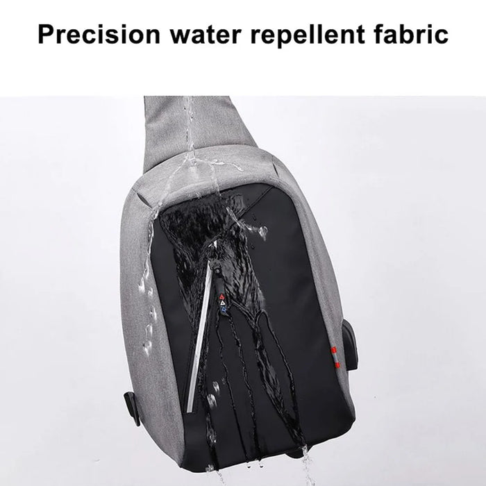 ZZRS 6029 Oxford Cloth Men's Sling Bag with USB Charging Port and 3.5mm Audio Jack, Chest Bag Crossbody Daypack for Hiking, Cycling, Travel, Work - Dark Grey - 4