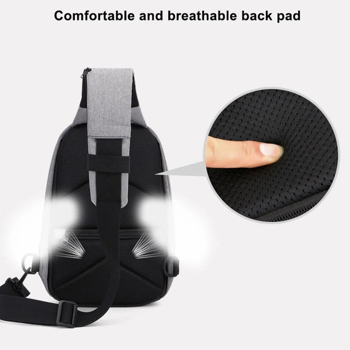 ZZRS 6029 Oxford Cloth Men's Sling Bag with USB Charging Port and 3.5mm Audio Jack, Chest Bag Crossbody Daypack for Hiking, Cycling, Travel, Work - Dark Grey - 5