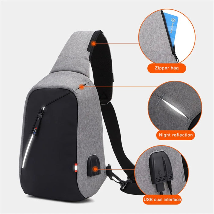 ZZRS 6029 Oxford Cloth Men's Sling Bag with USB Charging Port and 3.5mm Audio Jack, Chest Bag Crossbody Daypack for Hiking, Cycling, Travel, Work - Dark Grey - 7