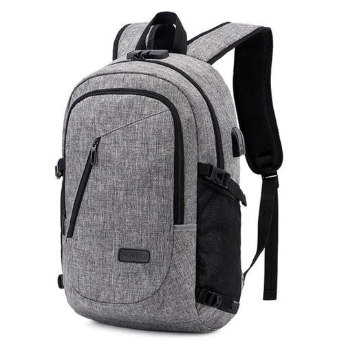 ZZRS PC6016C Anti-theft Backpack Lock and Scratch Resistant Waterproof Travel Bag Daypack Student Bookbag with Exterior USB+3.5mm Audio Port - Light Grey - 1