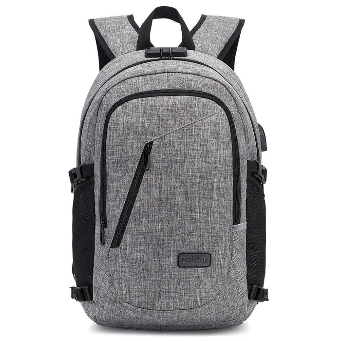 ZZRS PC6016C Anti-theft Backpack Lock and Scratch Resistant Waterproof Travel Bag Daypack Student Bookbag with Exterior USB+3.5mm Audio Port - Light Grey - 2