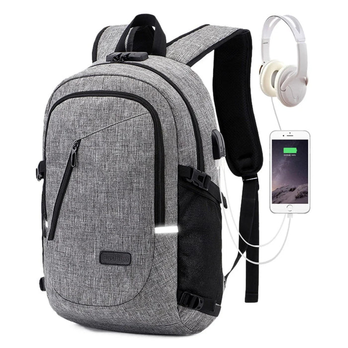 ZZRS PC6016C Anti-theft Backpack Lock and Scratch Resistant Waterproof Travel Bag Daypack Student Bookbag with Exterior USB+3.5mm Audio Port - Light Grey - 4