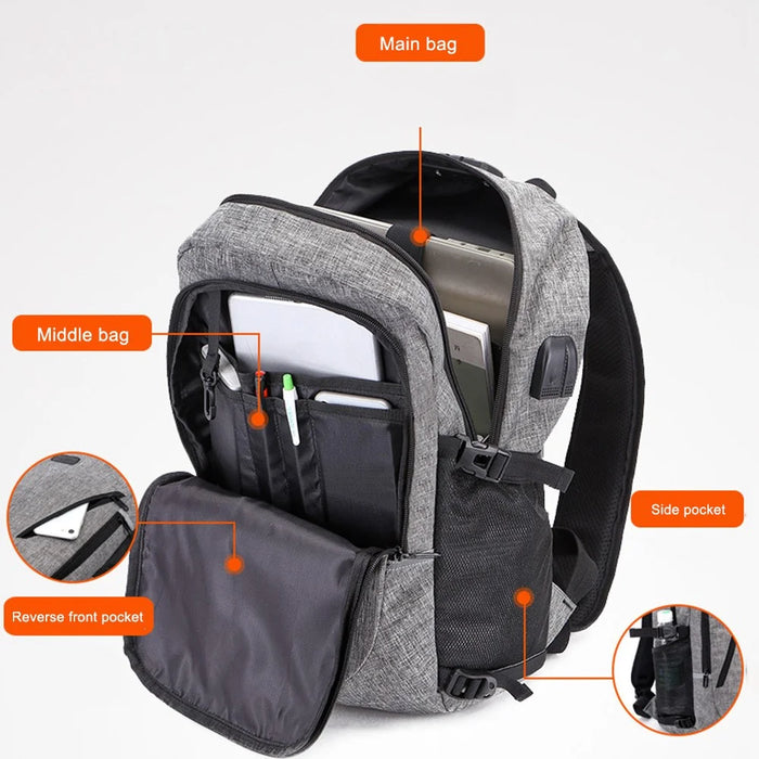 ZZRS PC6016C Anti-theft Backpack Lock and Scratch Resistant Waterproof Travel Bag Daypack Student Bookbag with Exterior USB+3.5mm Audio Port - Light Grey - 5