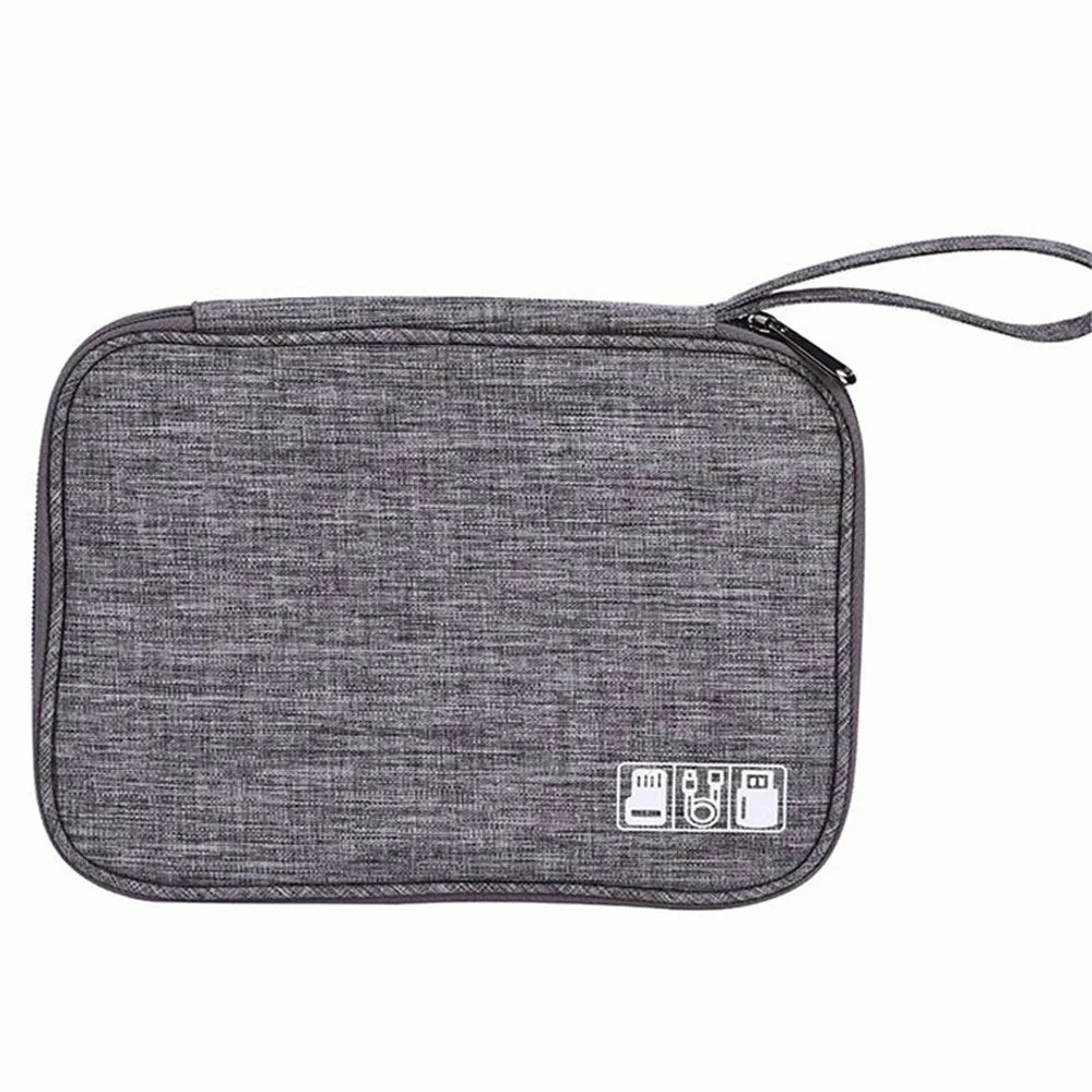 GENA Portable Travel Digital Accessories Storage Bag Data Cable U-Disk Zipper Carrying Pouch - Grey - 1