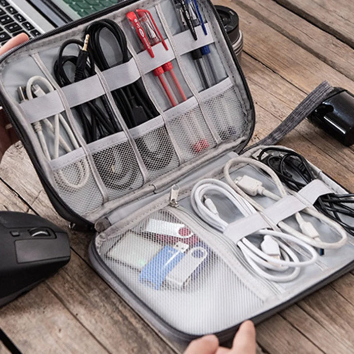 GENA Portable Travel Digital Accessories Storage Bag Data Cable U-Disk Zipper Carrying Pouch - Grey - 4