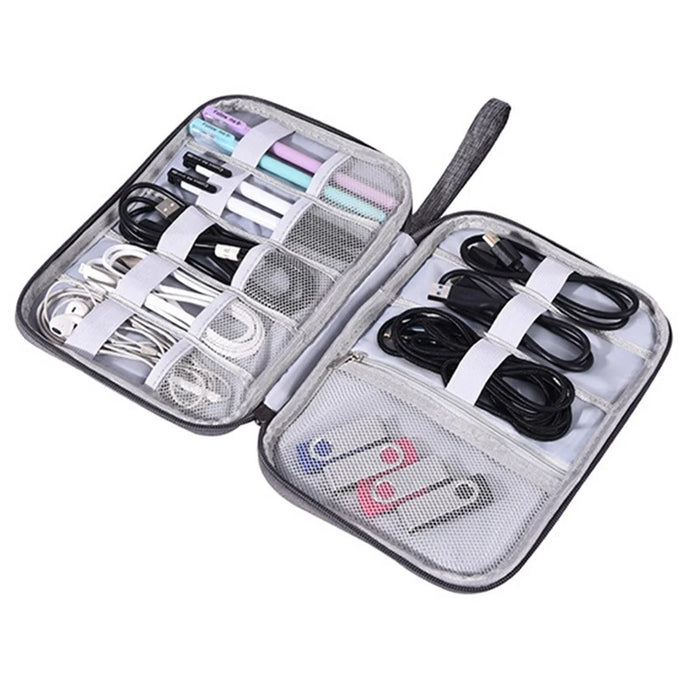 GENA Portable Travel Digital Accessories Storage Bag Data Cable U-Disk Zipper Carrying Pouch - Grey - 5
