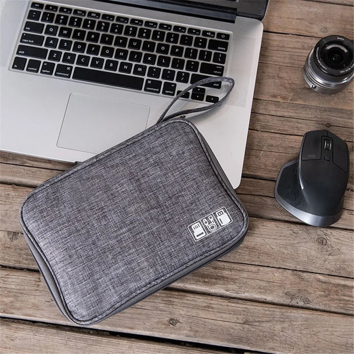 GENA Portable Travel Digital Accessories Storage Bag Data Cable U-Disk Zipper Carrying Pouch - Grey - 6