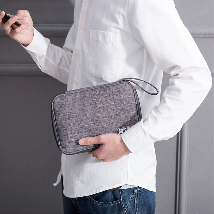 GENA Portable Travel Digital Accessories Storage Bag Data Cable U-Disk Zipper Carrying Pouch - Grey - 7