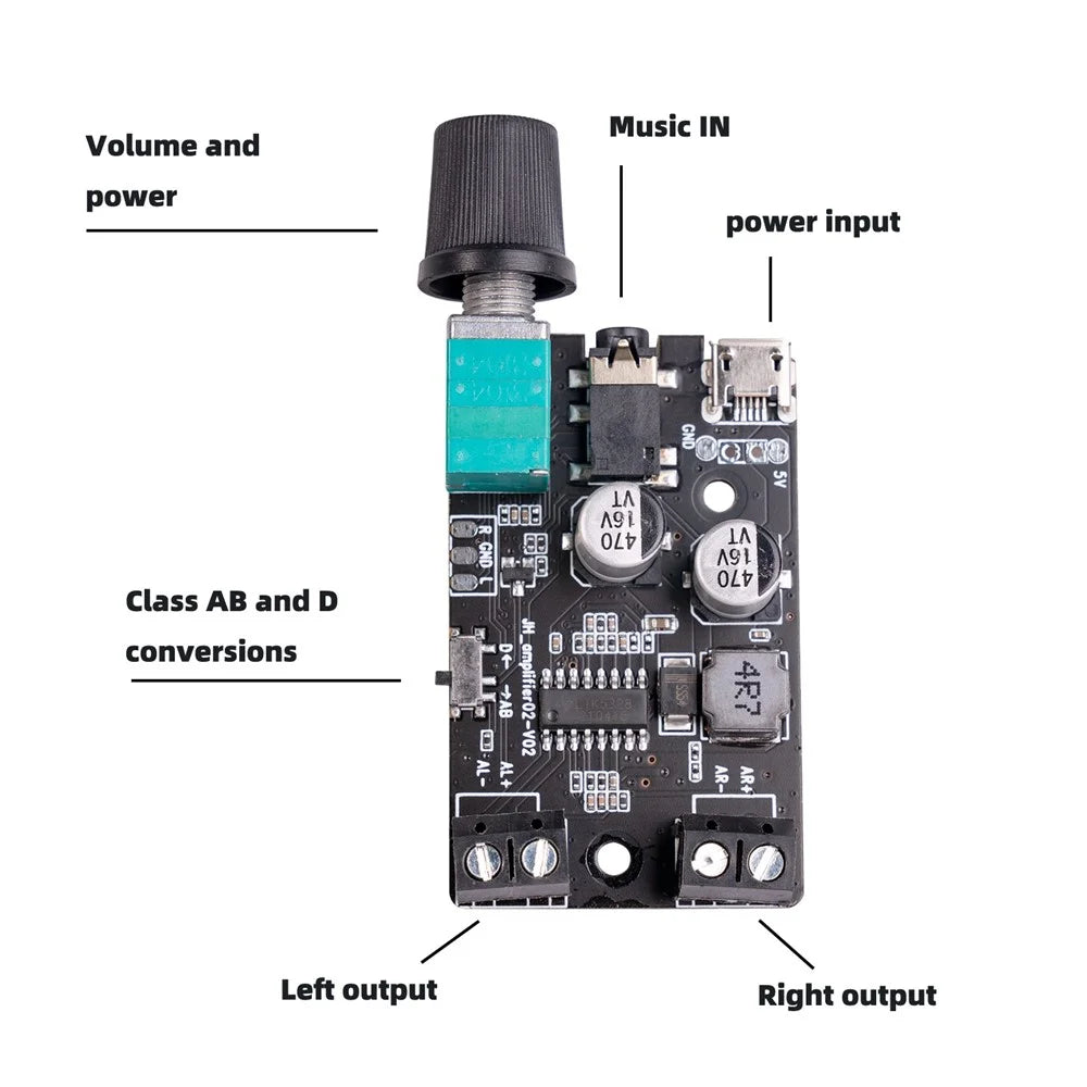 LTK5328 5Wx2 Stereo Amplifier Board Dual Channel Digital Audio Amplifier Module 5V Class D/AB Amplifier - 3
