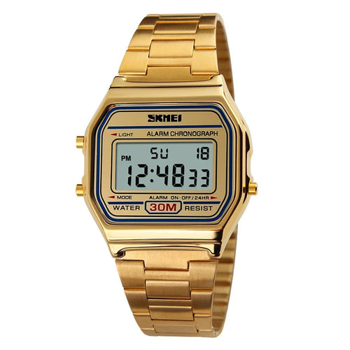 SKMEI 1123 Fashion Men Watch Waterproof Wristwatch Sports Chronograph Clock with Stainless Steel Strap - Gold - 1
