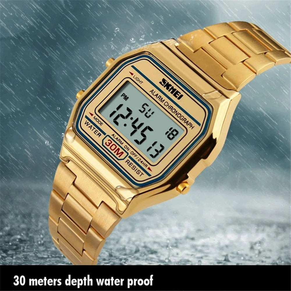 SKMEI 1123 Fashion Men Watch Waterproof Wristwatch Sports Chronograph Clock with Stainless Steel Strap - Gold - 3