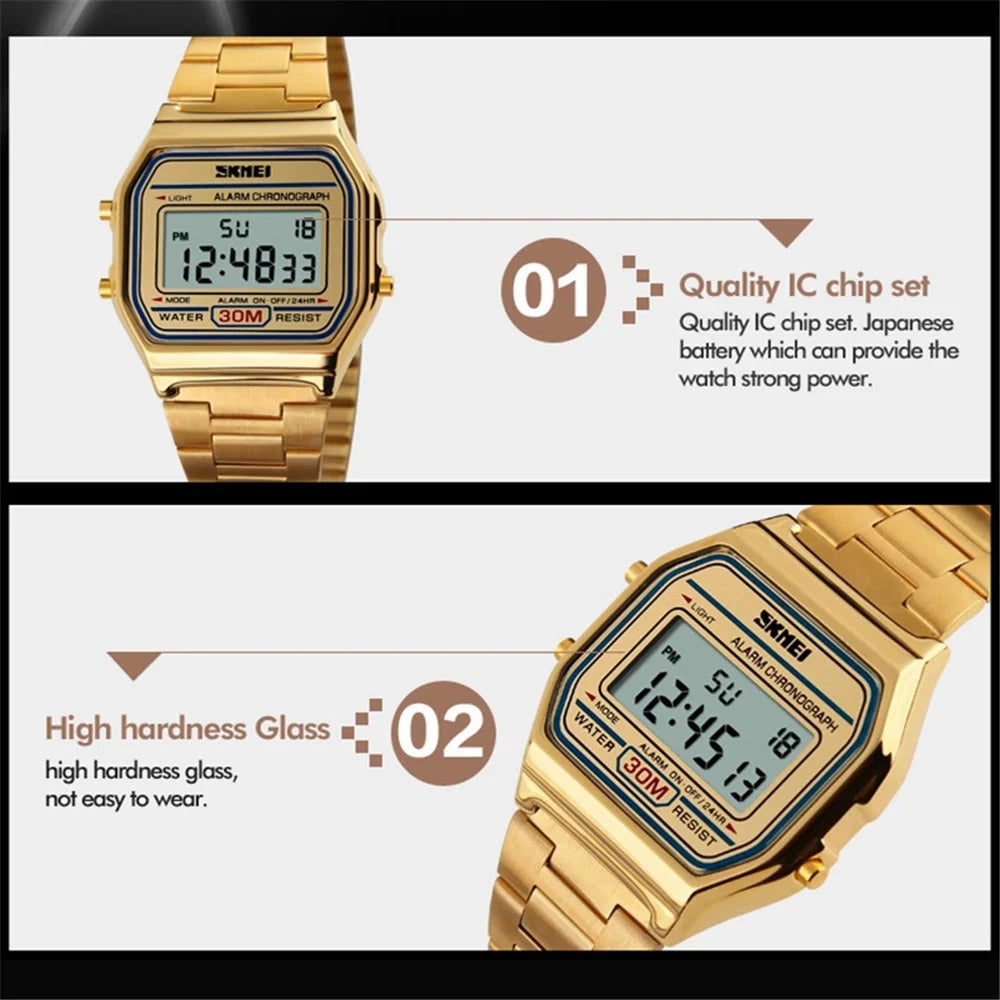 SKMEI 1123 Fashion Men Watch Waterproof Wristwatch Sports Chronograph Clock with Stainless Steel Strap - Gold - 4