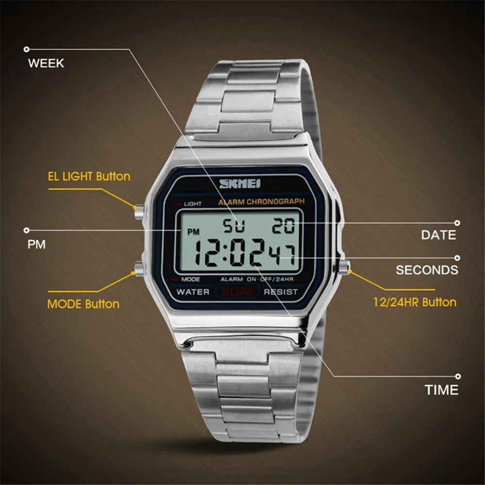 SKMEI 1123 Fashion Men Watch Waterproof Wristwatch Sports Chronograph Clock with Stainless Steel Strap - Gold - 6