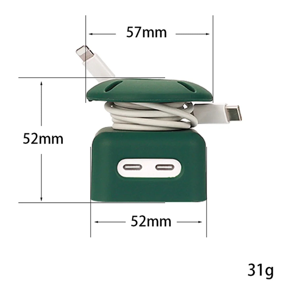 Silicone Case for Apple 35W Dual USB-C Phone Charger, Dustproof Adapter Protective Cover with Upper Cable Winder - Dark Green - 7
