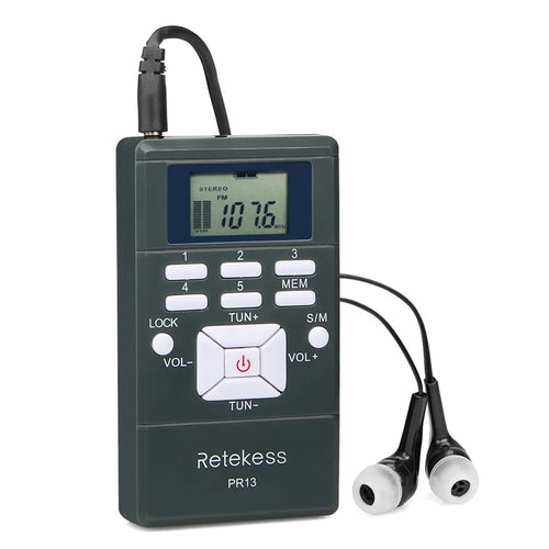 RETEKESS PR13 Portable FM Radio Mono / Stereo Digital Clock Radio with Earphone and Lanyard - 1