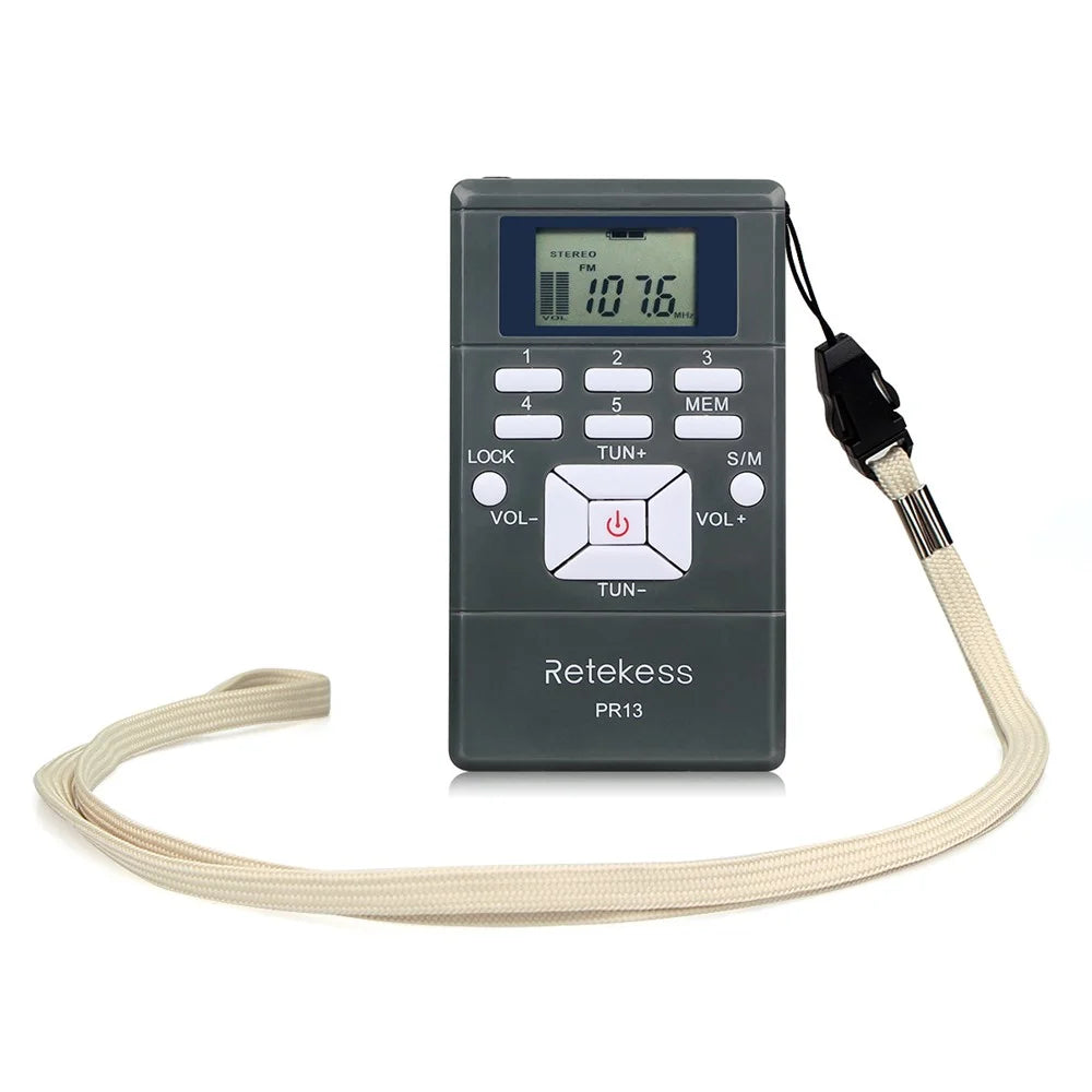 RETEKESS PR13 Portable FM Radio Mono / Stereo Digital Clock Radio with Earphone and Lanyard - 3