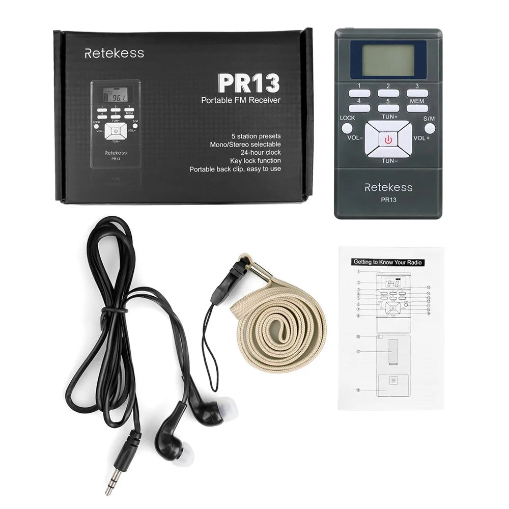 RETEKESS PR13 Portable FM Radio Mono / Stereo Digital Clock Radio with Earphone and Lanyard - 5