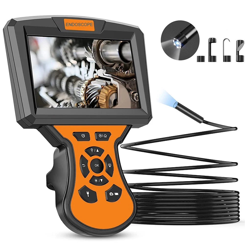 M50 Industrial Digital Borescope 15m / 49.2FT 5.0 inch 1080P 8mm IP67 Inspection Camera with 8 LED Lights - Orange - 1