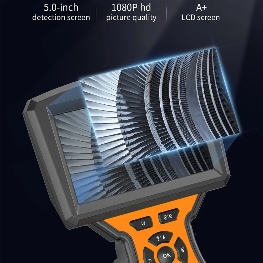 M50 Industrial Digital Borescope 15m / 49.2FT 5.0 inch 1080P 8mm IP67 Inspection Camera with 8 LED Lights - Orange - 4