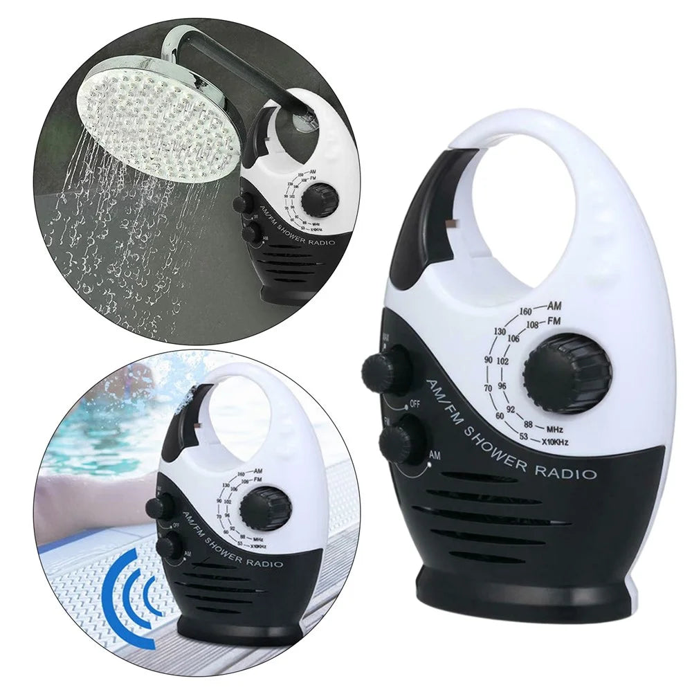 SY-950 Portable Shower Radio AM FM IPX4 Waterproof Battery Powered Speaker with Top Handle - Black - 2