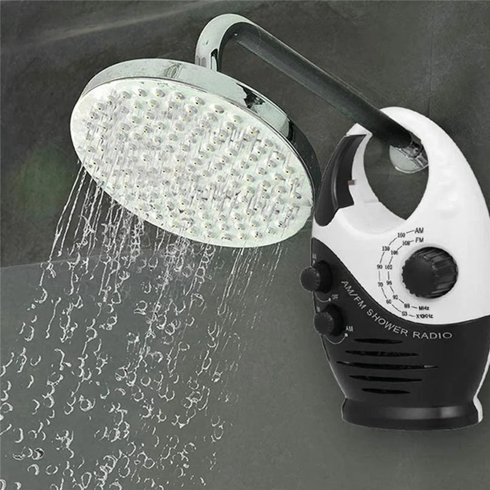 SY-950 Portable Shower Radio AM FM IPX4 Waterproof Battery Powered Speaker with Top Handle - Black - 4
