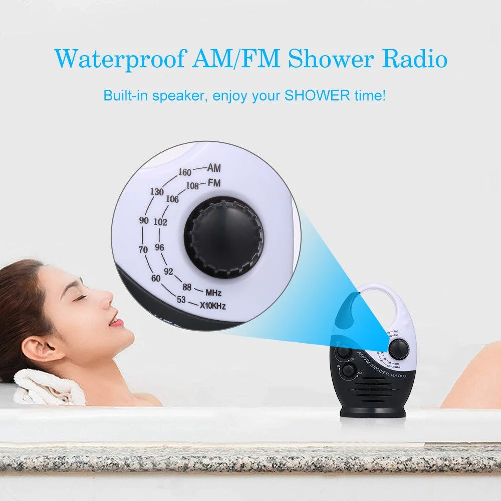 SY-950 Portable Shower Radio AM FM IPX4 Waterproof Battery Powered Speaker with Top Handle - Black - 7
