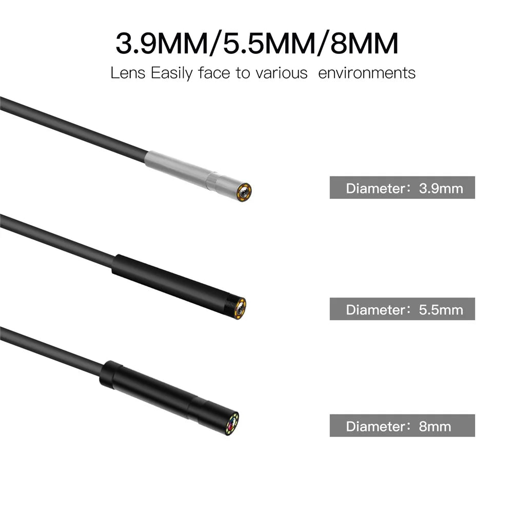 P60B 5m Hard Wire 2.4'' IPS Screen Display Industrial Endoscope HD 1080P 8mm Lens 8-LED Inspection Camera - 7