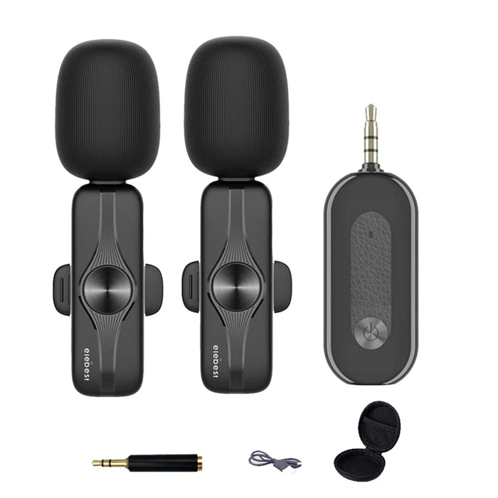 ELEBEST M3x 2.4GHz Wireless Lavalier Microphone Noise Reduction Lapel Recording Mic (1 Receiver+2 Microphones) - 1