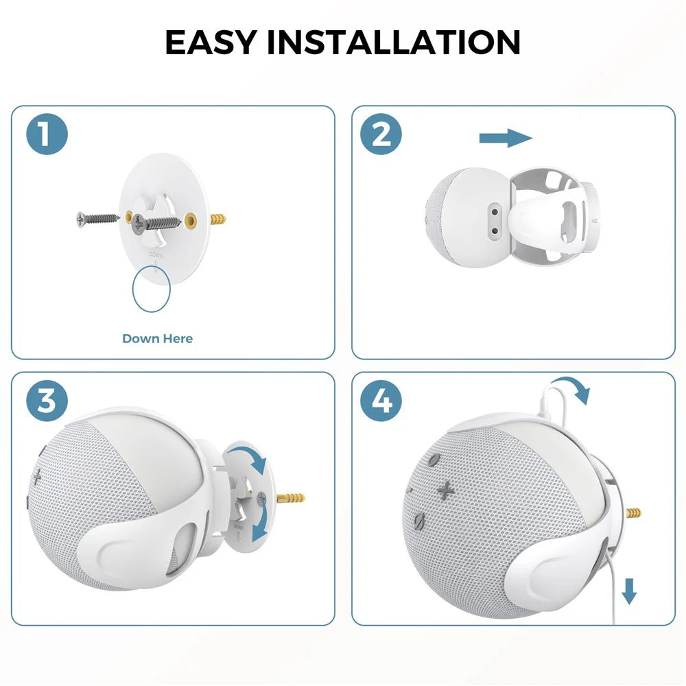 AHASTYLE PT183 for Amazon Alexa Echo Dot 4 Wall Mount Holder Stand Space Saving Bracket Smart Speaker Accessory - White - 3