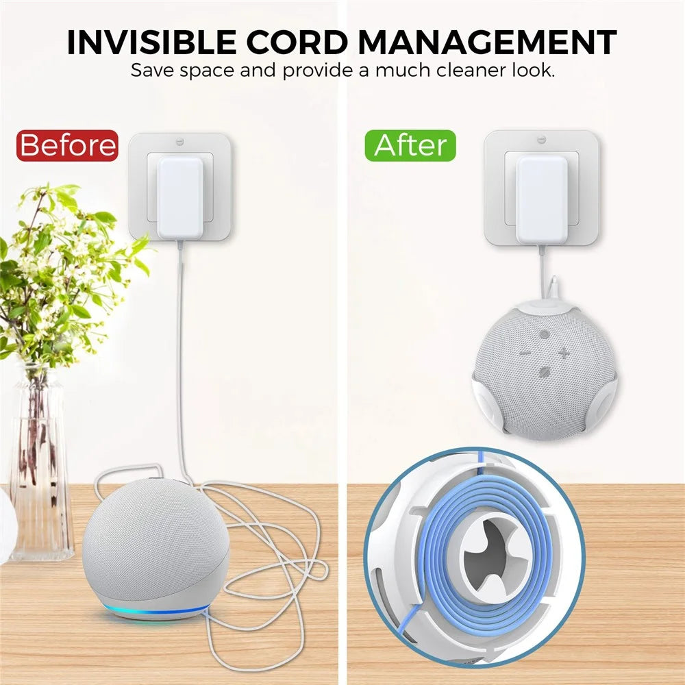AHASTYLE PT183 for Amazon Alexa Echo Dot 4 Wall Mount Holder Stand Space Saving Bracket Smart Speaker Accessory - White - 4