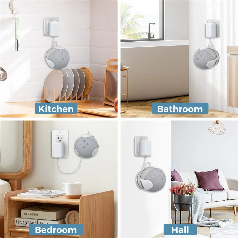 AHASTYLE PT183 for Amazon Alexa Echo Dot 4 Wall Mount Holder Stand Space Saving Bracket Smart Speaker Accessory - White - 6