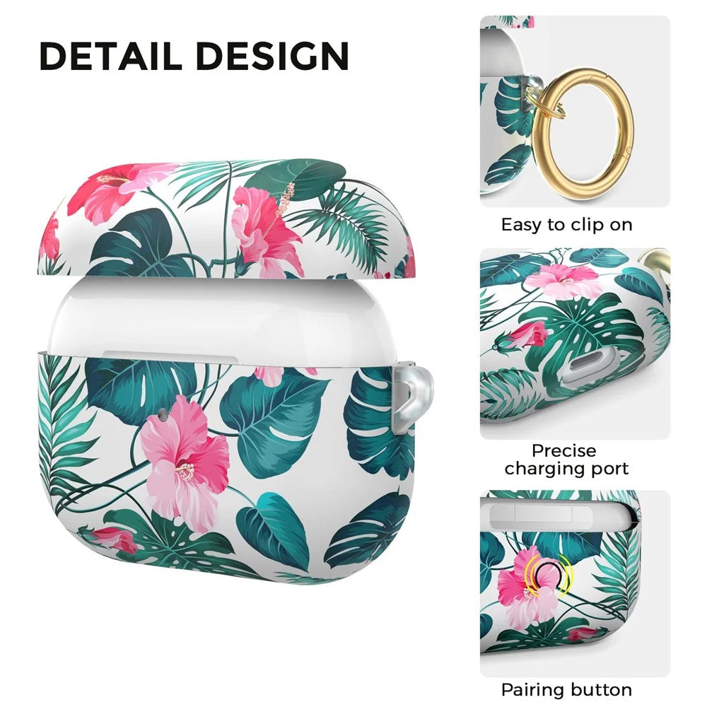 AHASTYLE PT142 For Apple AirPods Pro Shockpro of Case Pattern Printed TPU Cover Anti-Lost Earbuds Case with Buckle - Orchid - 6