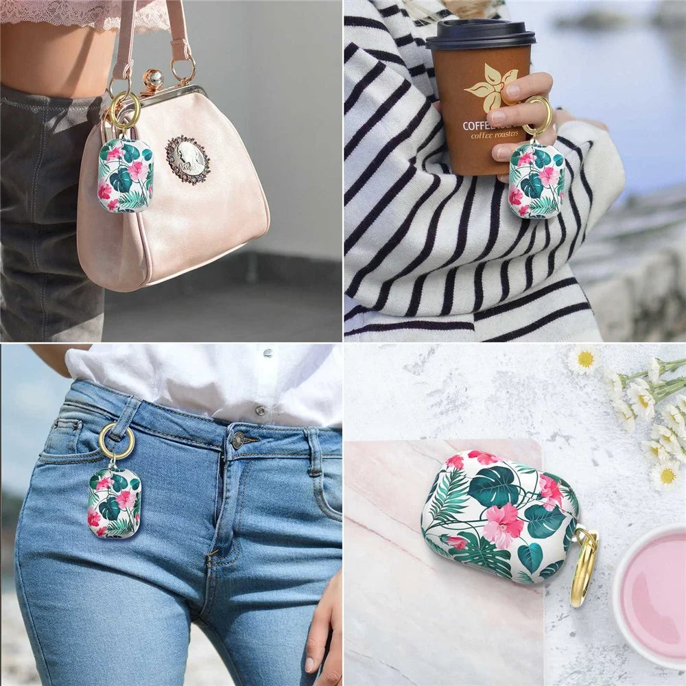AHASTYLE PT142 For Apple AirPods Pro Shockpro of Case Pattern Printed TPU Cover Anti-Lost Earbuds Case with Buckle - Orchid - 7