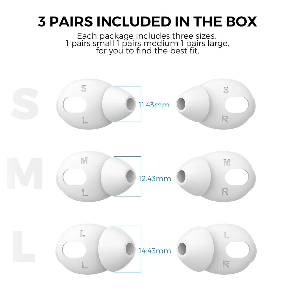 AHASTYLE PT66-3 3 Pairs Earphone Cap for Apple AirPods 3, Silicone Earphone Silicone Cover Cap Eartip, Size: S+M+L - White - 6