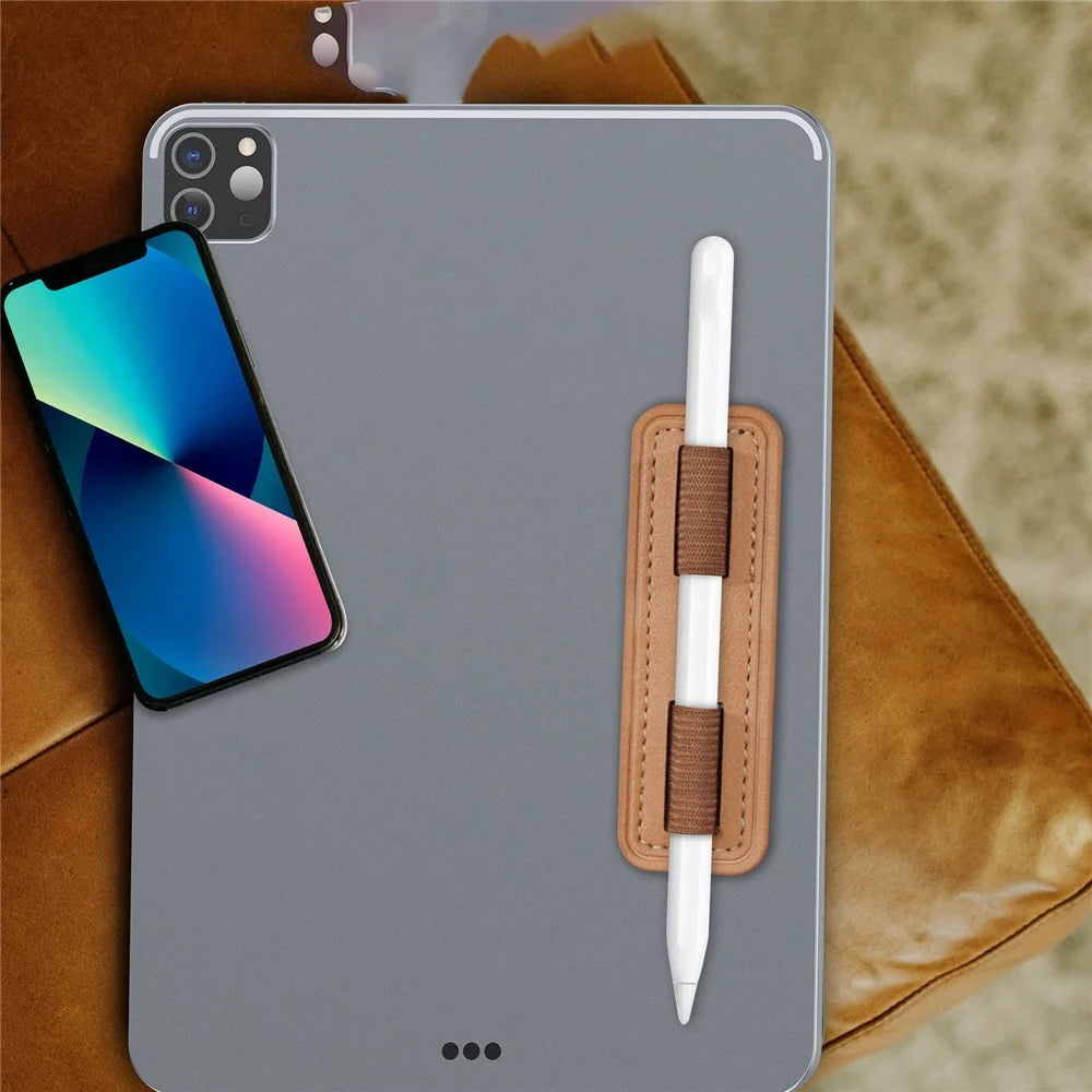 AHASTYLE PT184 For Apple Pencil Adhesive PU Leather Stylus Pen Holder Elastic Band Design Pen Fixing Sleeve - Brown - 2