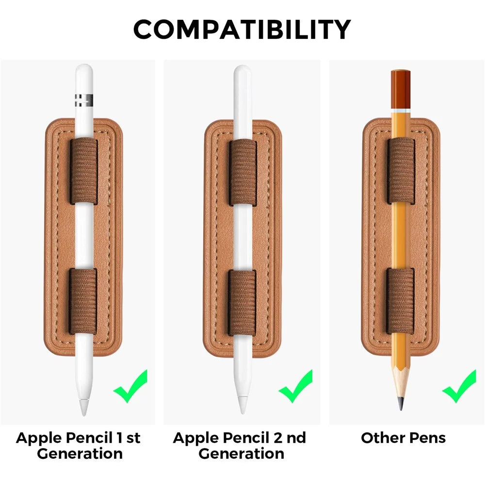 AHASTYLE PT184 For Apple Pencil Adhesive PU Leather Stylus Pen Holder Elastic Band Design Pen Fixing Sleeve - Brown - 3