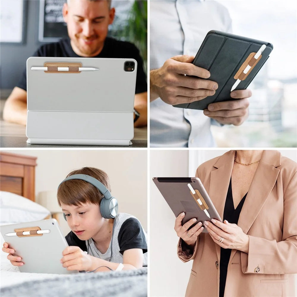 AHASTYLE PT184 For Apple Pencil Adhesive PU Leather Stylus Pen Holder Elastic Band Design Pen Fixing Sleeve - Brown - 6