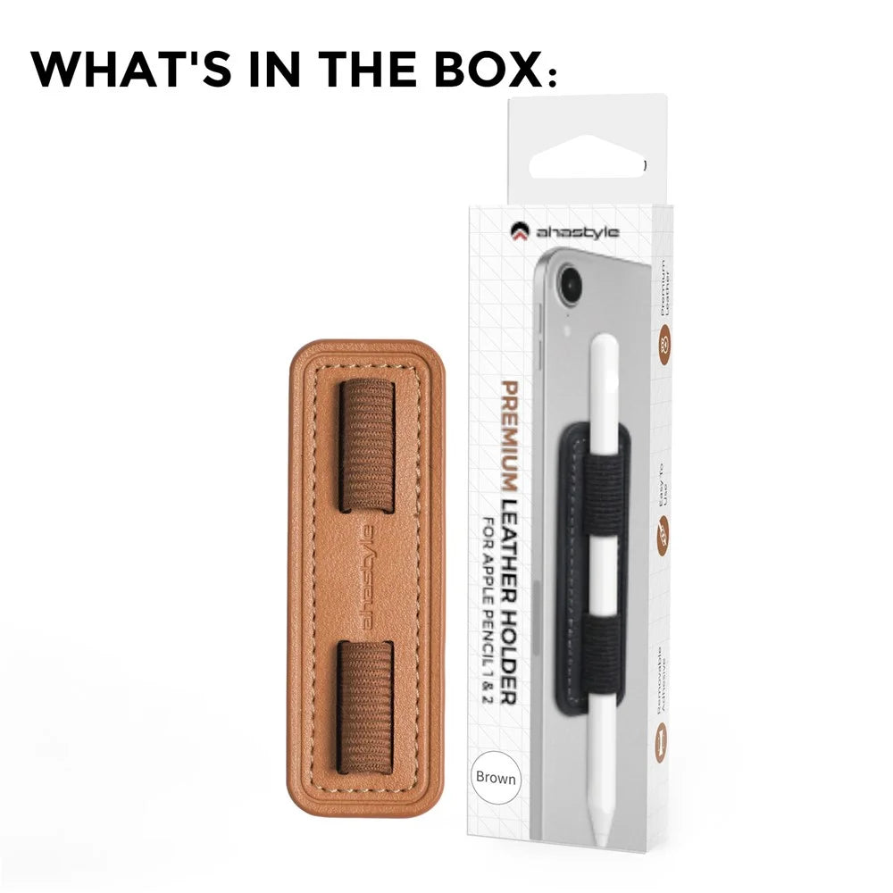 AHASTYLE PT184 For Apple Pencil Adhesive PU Leather Stylus Pen Holder Elastic Band Design Pen Fixing Sleeve - Brown - 7