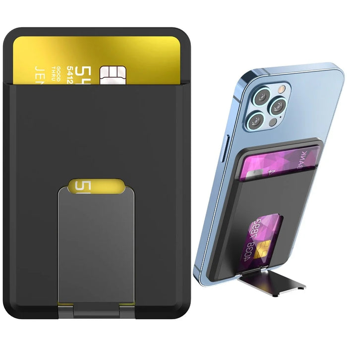 AHASTYLE PT133-H Magnetic Card Holder for iPhone 14 / 13 / 12 Series, Card Pocket Phone Stand  Bracket - Black - 1
