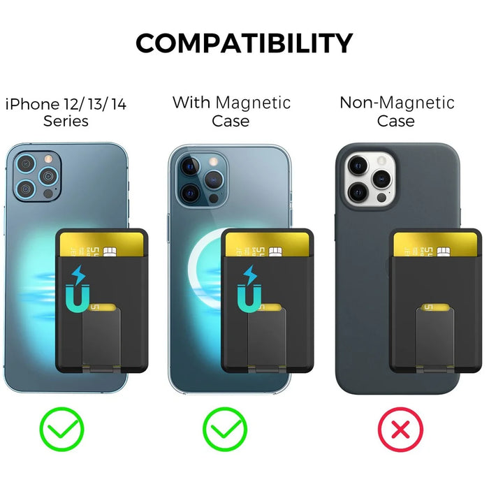 AHASTYLE PT133-H Magnetic Card Holder for iPhone 14 / 13 / 12 Series, Card Pocket Phone Stand  Bracket - Black - 2