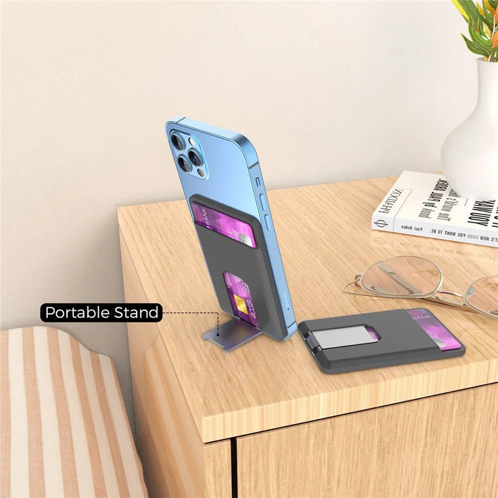 AHASTYLE PT133-H Magnetic Card Holder for iPhone 14 / 13 / 12 Series, Card Pocket Phone Stand  Bracket - Black - 4