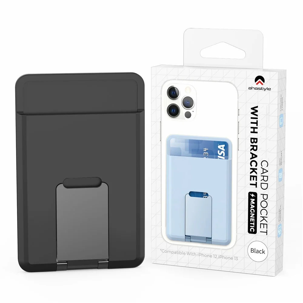 AHASTYLE PT133-H Adhesive Credit ID Card Holder Stick-On Mobile Phone Back Pocket Stand Bracket - Black - 5